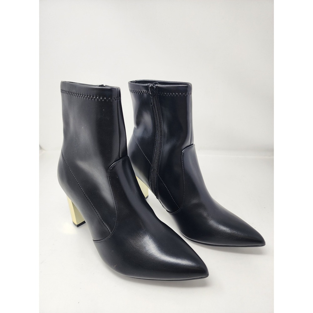 A New Day Womens Pointed Toe Block Heel Ankle Boots Black Faux Leather Size 8